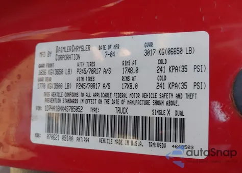 2004 Dodge Ram 1500 from USA, damaged, VIN 1D7HA18MX46785052